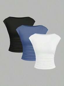 Set de 3 piezas de top/camiseta ajustada con espalda descubierta, transpirable y que absorbe la humedad para mujeres - Multicolor 10 - Ver 1