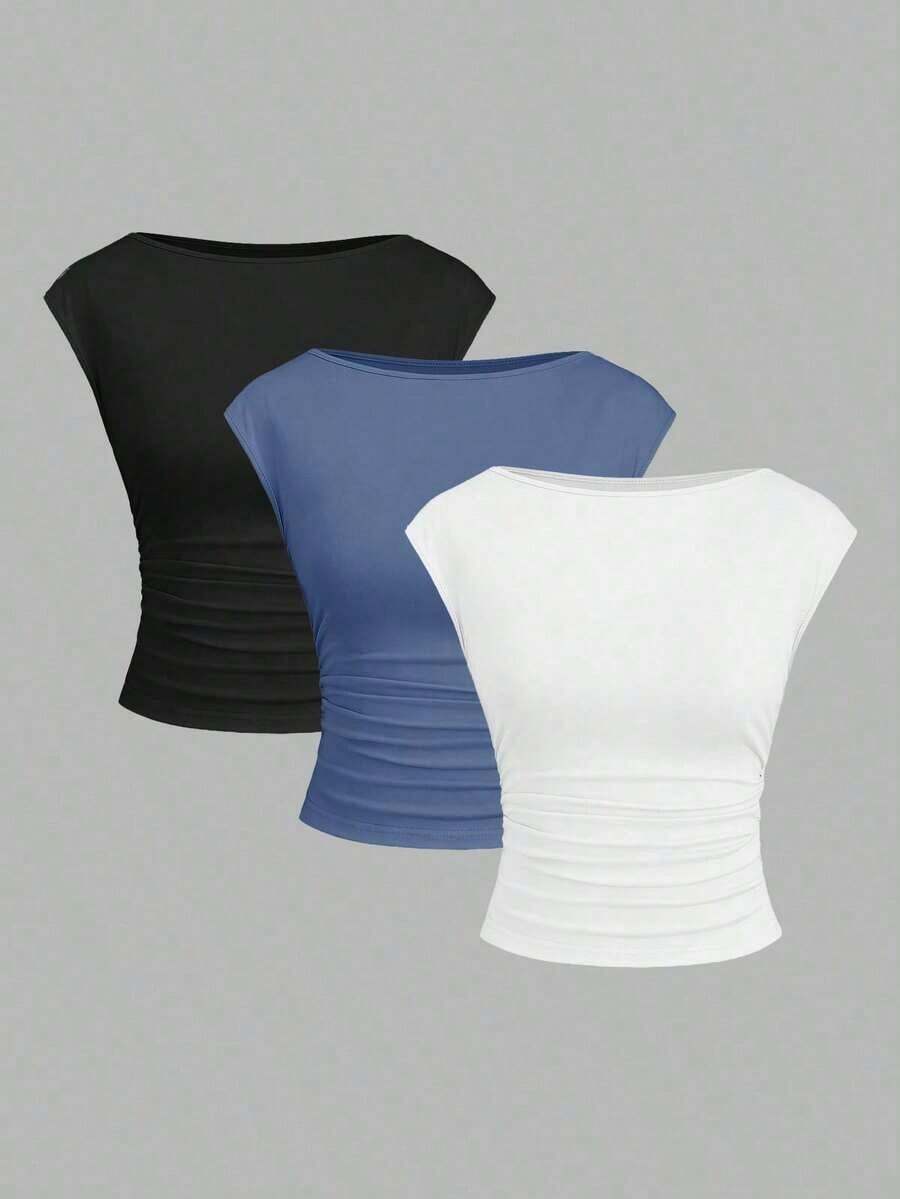 Set de 3 piezas de top/camiseta ajustada con espalda descubierta, transpirable y que absorbe la humedad para mujeres - Multicolor 10 - Ver 1