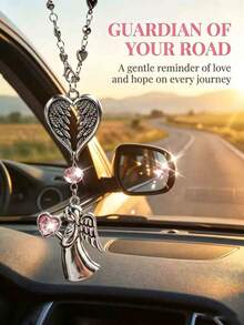 Pink Crystal Guardian Angel Car Hanging Ornament - Premium Alloy Angel Decor, Can Be Hung On Rearview Mirror, Steering Wheel, Women's Handbag, Etc. Elegant Car Interior Accessory, Ideal Gift For Ladies, Girlfriends And Family, Suitable For Any Occasion - A - View 2