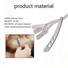 1 Shaving Set (1 Razor + 20 Blades) Premium Foldable Razor - Barbershop Quality Straight Edge Razor For Men's Facial Care, Manual Shaving, Beard Trimming And Hairdressing - Durable Stainless Steel, Ergonomic Design, Portable And Space Saving - Silver - View 8