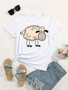 Conjunto de camisa y camiseta elegante para mujer, camiseta casual para mujer, camisa elegante para mujer, serie deportiva de moda para mujer, estampado de cordero de dibujos animados, camiseta casual de manga corta con cuello redondo, camisa para mujer, top casual, serie de camisetas. Adecuada para el uso diario informal. La tela es ligera y transpirable. Una elección perfecta para vacaciones lindas y a la moda. El diseño divertido la convierte en una compañera ideal para actividades al aire libre. Adecuada tanto para celebraciones festivas como para el uso diario. Una excelente combinación para la vida universitaria de estilo vintage y los atuendos diarios. Diseño lindo, cómodo y ajustado. Estilo clásico, tela suave y agradable para la piel. Estilo mexicano. - Negro - Ver 7
