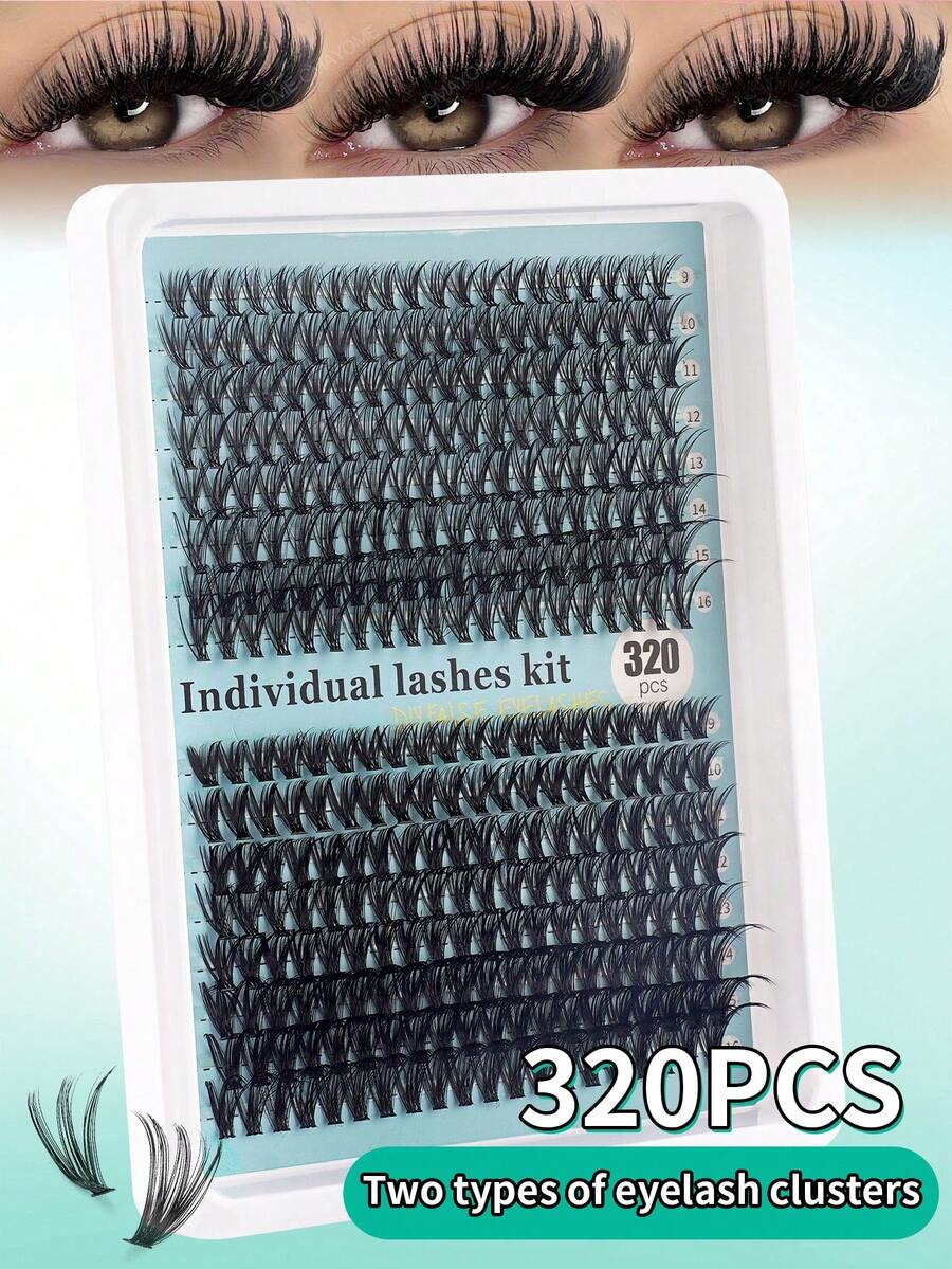 Bộ nối mi 320 sợi, độ cong D 30D+40D/50D+60D/80D+100D, mi giả tổng hợp lông chồn - Bộ mi giả D xoăn tự nhiên, từng sợi riêng lẻ, tự làm mi nối - Có thể tái sử dụng, nhẹ và dễ đeo.
