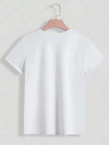 1 pieza Camiseta con estampado de monograma "Relax Kitty", manga corta, cuello redondo, estilo casual para verano y primavera, camiseta de manga corta con estampado de letras para mujer, uso diario casual al aire libre, 180g, 100% algodón. - Negro - Ver 8