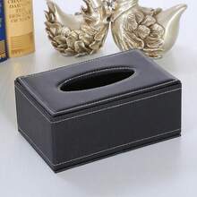 1pc Leather Tissue Box, Minimalist Leather Tissue Holder, Wear-Resistant And Scratch-Resistant For Home, Car, Living Room, Hotel/Office, Made Of PU Material, Minimalist Black Color With Contrast Stitching, Fits Regular Tissue Size, Smooth Opening Design - Black - View 1