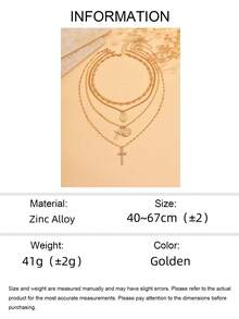 4pcs Vintage Metal Jesus Cross & Portrait Pendant Necklace Set, Multilayer Stylish Design Jewelry Suitable For Daily Wear, Travel, Party, Music Festival - Gold - View 6