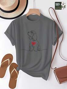 Camiseta de Mujer con Diseño Artístico de Cocker Spaniel en un Solo Trazo, Ajuste Cómodo, Algodón Puro, Manga Corta - Blanco - Ver 7