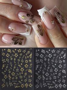 2 piezas Pegatinas de arte de uñas 3D de flor de hibisco, calcomanías de uñas florales rosa y blancas, láminas de uñas de hojas tropicales para el verano - Multicolor - Ver 13