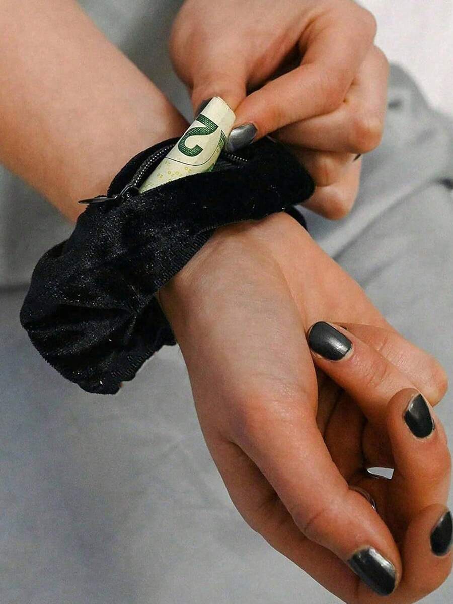 5pcs Velvet Hair Ties With Hidden Zipper Pocket, Multi-Functional Elastic Hair Rings With Secret Compartment, Portable Storage Hair Accessories For Money Keys Small Items, Ideal For Travel Workout Daily Use