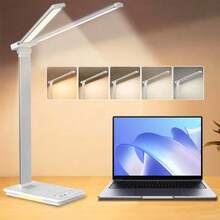 Double Head LED Desk Lamp USB Charging, 5 Adjustable Light Modes & Custom Brightness, Warm Night Light, Portable Bedside Lamp For Reading Craft Work Study Office - Square Bottom Double Head - View 2