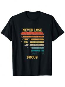 Never Lose Focus Photographer T-Shirt - 100% Heavyweight Cotton (220gsm), Loose Fit, Unisex, With Camera And Focus Design, Sizes S-XXXL, Casual Photographer Clothing, Machine Washable Year-Round - 黑色 - 查看 1