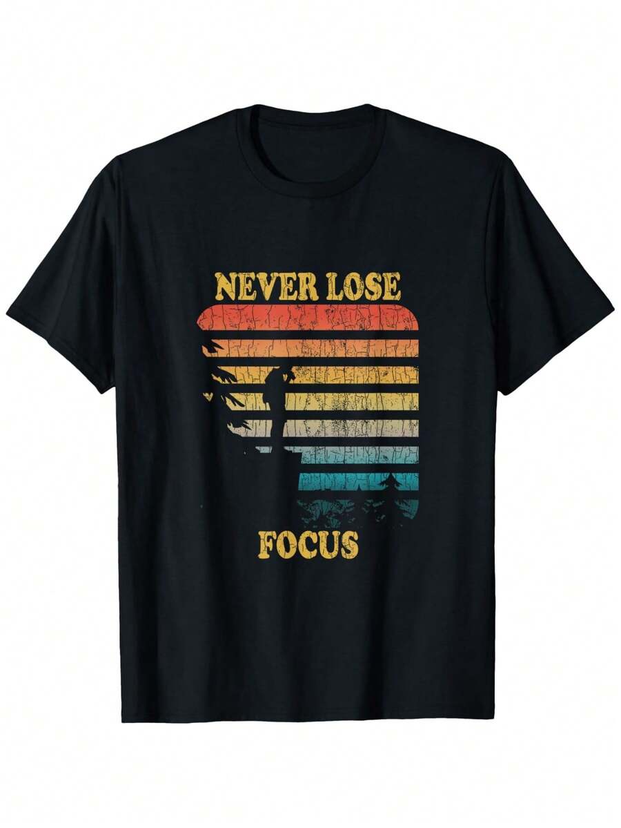 Never Lose Focus Photographer T-Shirt - 100% Heavyweight Cotton (220gsm), Loose Fit, Unisex, With Camera And Focus Design, Sizes S-XXXL, Casual Photographer Clothing, Machine Washable Year-Round - 黑色 - 查看 1
