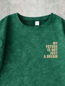 1pc Boys' Casual Minimalist Slogan & Snowflake Print Round Neck Short Sleeve T-Shirt, Fashionable & Comfortable New Style, Spring/Summer - Green - View 5