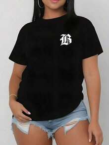 Camiseta moderna unisex de estilo urbano con diseño minimalista y letra decorativa, ideal para ocasiones casuales y para jóvenes, disponible en color negro y blanca, varias tallas, prendas de vestir populares,  de moda. - Negro - Ver 1