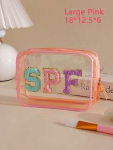 Bolsa de maquillaje impermeable y transparente con protección solar, diseño de bordado de toalla, cremallera impermeable y parche de forro polar portátil con protección solar. Almacenamiento de plástico EVA con protección solar - Multicolor - Ver 16