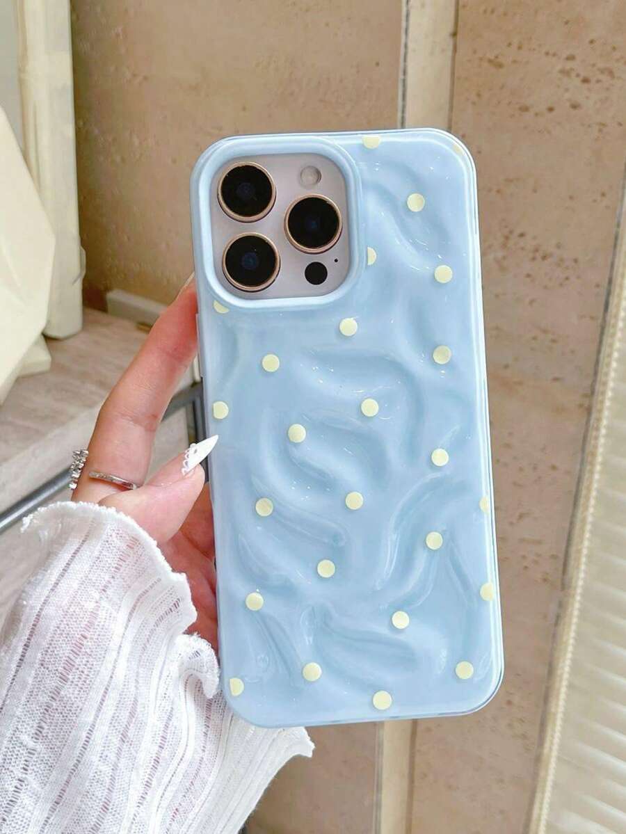 Fashionable Minimalist Cute Black & White Polka Dot Pattern Phone Case, Compatible With Apple 11 To 17 Series Including Pro Max - Meteorite Ripples - View 1