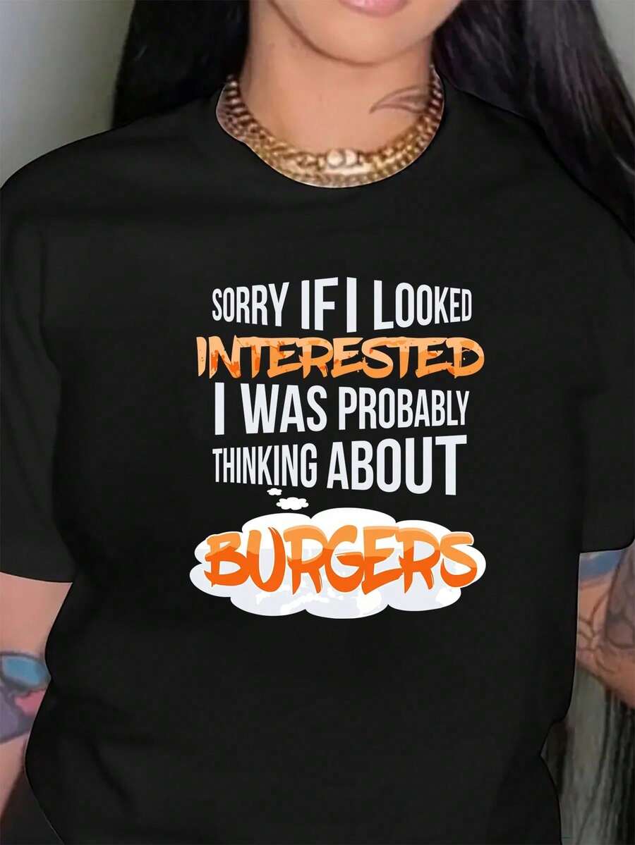 Camiseta gráfica 'Lo siento si parecía que me interesaba' - Suave y ligera, cuello redondo para mujer, top de moda casual para verano - Negro - Ver 1