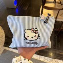 条纹图案休闲简约大容量化妆包，多功能卡通便携收纳袋，不含发夹 - 彩色 - 查看 2