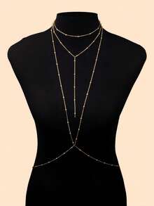 1pc Bohemian Style Sexy Personalized Bikini Bra Body Chain Women's Body Jewelry Beaded Chain Accessory (Material Is Iron, Please Do Not Touch Water To Avoid Rusting) - Y-shaped Cross-beads - View 1
