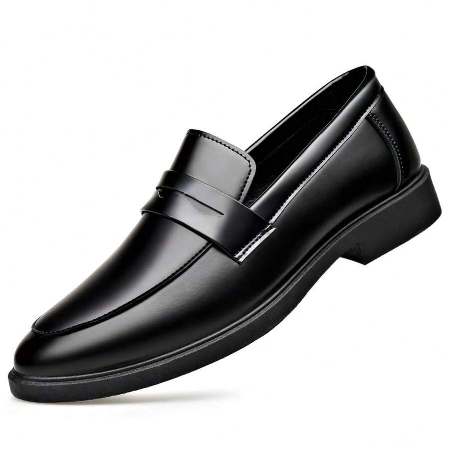 Men's Formal Business Leather Shoes, Versatile Casual Fashion Solid Color Shiny Office Shoes, Suitable For All Seasons - Black - View 1
