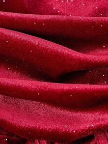 Elegante vestido de tirantes con fruncido en la cintura de color liso - Rojo - Ver 3