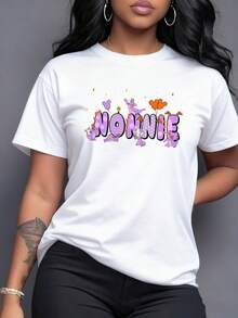 Colorful Fantasy Figures Dancing Among Pink Letters And Orange Balloons Create A Fun And Youthful Atmosphere On This Casual And Modern Women's T-Shirt For Everyday Wear - 白色 - 查看 6