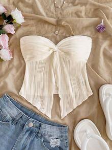 Top bandeau casual y sexy de tela con textura y corte con retorcido para vacaciones - Albaricoque - Ver 5