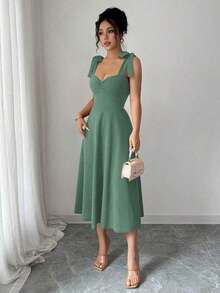 elegante y romántico para mujer con lazo decorativo en la cintura y corte evasé sin mangas - Azul cadete - Ver 6