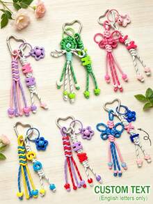 1pc Tassel Heart Bell Custom Bag Charm, Handmade Braided Rope Letter Bead Bag Pendant/Keychain/Phone Charm, Bow, Heart Keychain Christmas Gift. - Woven Ornaments - View 12