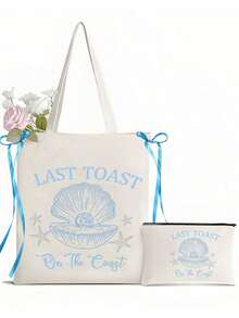 Last Toast Women's Handbag, On The Coast Reusable Beach Bag - Ocean Theme - Shell And Starfish Pattern, Casual Shoulder Tote Bag With Ribbon Bow, Suitable For Shopping, Travel, Carrying Books - Cute Summer Gift For Teachers, Doctors, Moms, Bridesmaids, Students, Bachelorette Party/Hen Party, Bridal Shower, Wedding Season, Graduation Season, Teacher's Day, Back To School Season - Multicolor - View 12