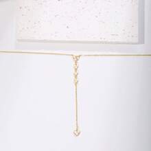 1pc Women's Necklace, Exquisite Copper Inlaid Zirconia Heart-Shaped Tassel Y-Shaped Long Necklace, Suitable For Daily Deep V-Neck Dress, Party Accessories, Gift - Yellow Gold - View 2