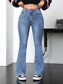 Flare Jeans With Fringe Hem - Lavado medio - Ver 6