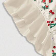 MOD Ruffle Patchwork Front-Tie Strawberry Print Contrast Color One-Piece Swimsuit, Cute, Kawaii - Amarillo - Ver 5