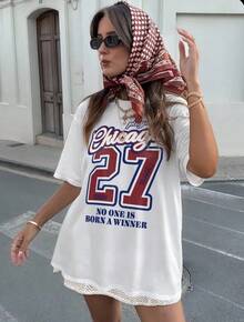 Estilo moderno, casual, elegante y femenino, nueva camiseta de manga corta 100% algodón para mujer, estilo europeo y americano de verano. - Negro - Ver 1