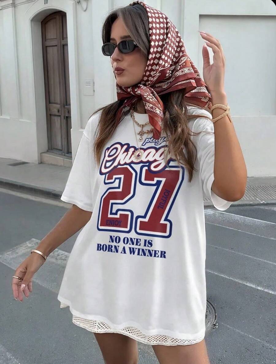 Estilo moderno, casual, elegante y femenino, nueva camiseta de manga corta 100% algodón para mujer, estilo europeo y americano de verano. - Negro - Ver 1