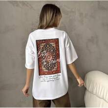 Camiseta de manga corta estilo BF con estampado americano, holgada y retro, 100% algodón, estilo europeo y americano de moda, juvenil y de nicho, para mujer. - Negro - Ver 3