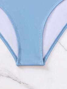 Swim Vcay Bikini minimalista de unicolor 2025, ropa de baño de playa de vacaciones de verano - Azul - Ver 6