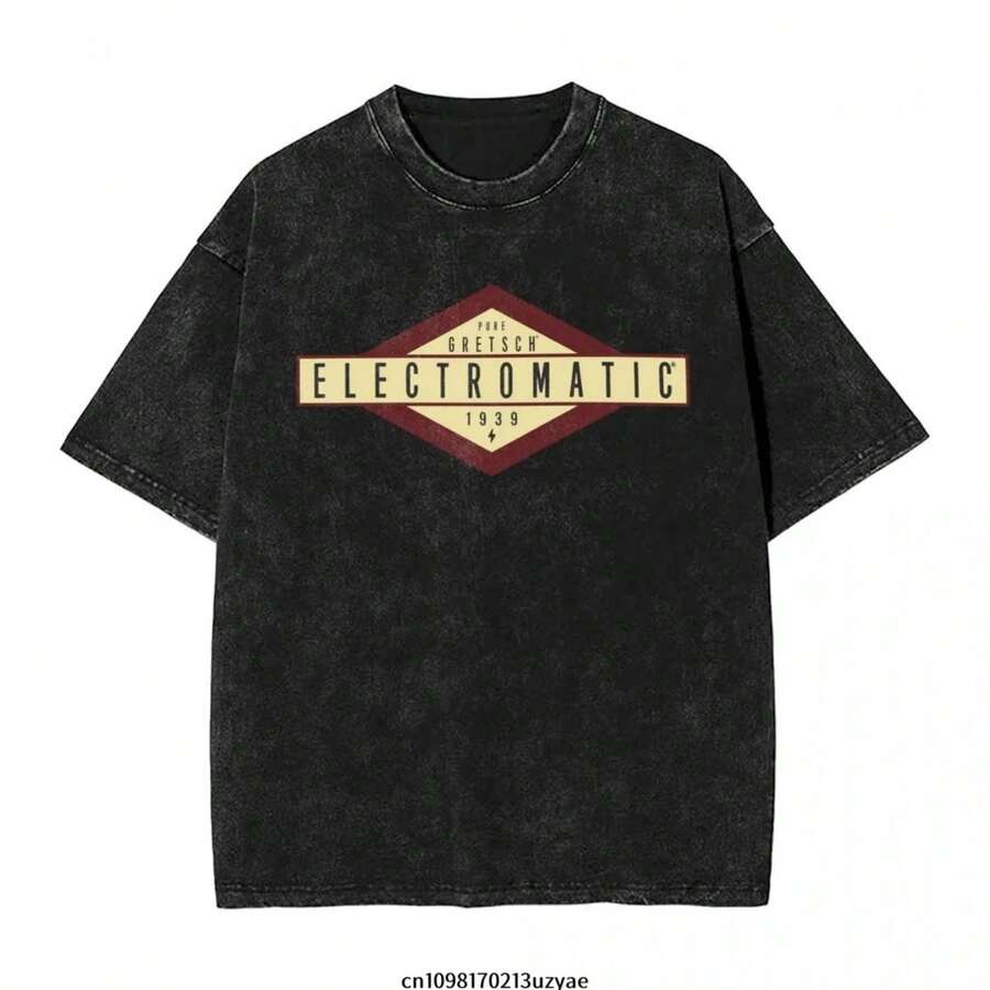Gretsch Guitars Men's Vintage Cotton Short Sleeve T-Shirt Summer Hip Hop Tee Shirt - 黑色 - 查看 1