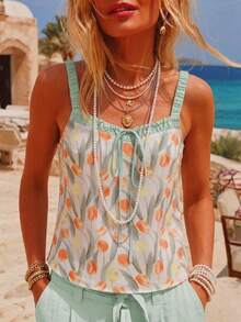 Women's Floral Print Ruched Casual Versatile Date Outing Camisole Top Summer - Multicolor - View 3