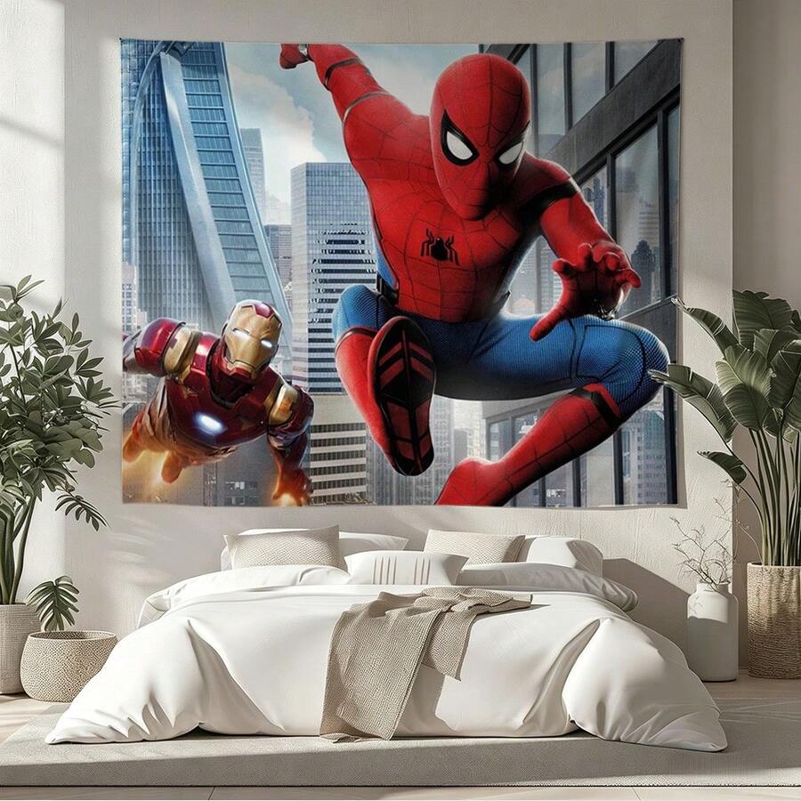 1pcs Cartoon A Vengers S Uperhero Wall Tapestry Backdrop, Iron Man C Aptain America S Piderman Party Decorations For Photo Booth, Cute Hero Team Photography Background, Living Room Bedroom Aesthetic Wall Decor, Outdoor Indoor Celebration Banner, Backyard Party Photo Prop Supplies, School Event Poster Decor, Home Dormitory Wall Hanging Art - 多色-A - 查看 1