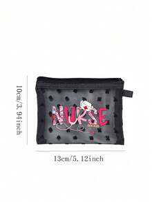 Nurse Series Pattern Mini Portable Mesh Medicine Bag, First Aid Kit, Medical Emergency Bag, Outdoor & Home Pill Storage Bag, Travel Organizer, Makeup Bag, Cosmetic Bag, Vacation Storage Bag, Skincare Bag, Lip Oil Organizer, Mother's Day Gift, Birthday Gift, Bathroom Storage, Student Dorm Toiletry Bag, Gift For Wife, Family, Friends, Nurse Gift - Multicolor - View 12