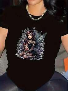 Camiseta de manga corta ideal para estar en casa, con diseño artístico detallado, ajuste cómodo, fabricada con material duradero, perfecta para uso diario casual y un top ligero de moda - Negro - Ver 11