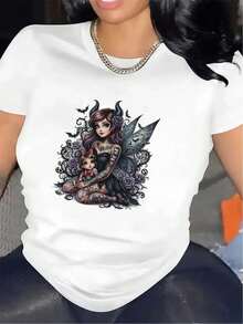 Short-Sleeved T-Shirt Ideal For Lounging At Home, With A Detailed Artistic Design, Comfortable Fit, Made With Durable Material, Perfect For Casual Everyday Wear And A Fashionable Lightweight Top - [白色的] - 查看 11