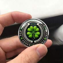 2DFLAT 幸运四叶草与马蹄铁不锈钢胸针，爱尔兰凯尔特风格幸运符胸针，复古做旧金属徽章，日常佩戴及节日礼物配饰，独特幸运图腾胸针，小众珠宝 - A - 查看 4