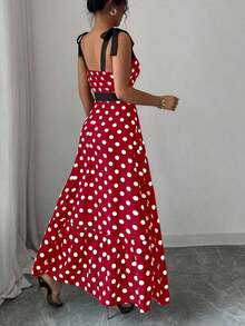 Vestido de tirantes con estampado de lunares para mujer - Rojo y blanco - Ver 2