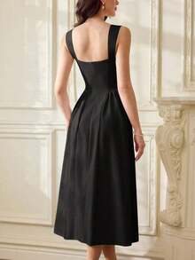 Vestido elegante vintage para mujer con bolsillos, vestido casual para té, fiesta, verano, vacaciones, vestido blanco de verano para mujer, vestido de fiesta, vestido formal con corsé, vestido de cumpleaños, vestido de invitada de boda, vestido de Pascua, vestido de primavera para mujer - Negro - Ver 7