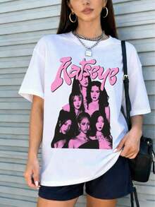 Baby Phat Jacket, Cat Eye Print T-Shirt For Teens And Girls, Valentine's Day Outfits For Women And Girls, Casual Short Sleeve Crew Neck T-Shirt - 白色 - 查看 3