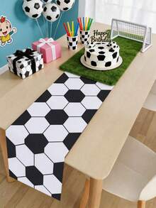 1pc Classic Football Table Runner, Size 180*35cm Polyester Tablecloth, Football Party Decor, Football Theme Birthday Party Supplies, Baby Shower Party Decoration, World Cup Home Decor, Kitchen Decor, Tabletop Decor, Room Decor, Ideal For Football Fans, Football Party Favors, World Cup Decoration - Football - View 3