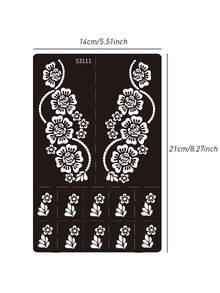Hana 手繪鏤空紋身模板花卉圖案美甲紋身 - 性感花卉設計，適用於手部、DIY 繪畫、墨水，可重複使用的海娜設計模板貼紙 - 黑色 - 查看 8