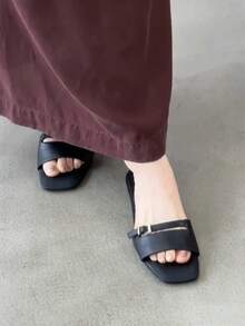Giày cao gót đế vuông kiểu Pháp cổ điển dành cho nữ, hàng mới về, sandal quai ngang gót trung bình. - màu đen - Xem 9