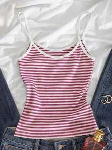 Camiseta de tirantes a rayas minimalista y de moda, regalo para amigos - Rosa - Ver 4